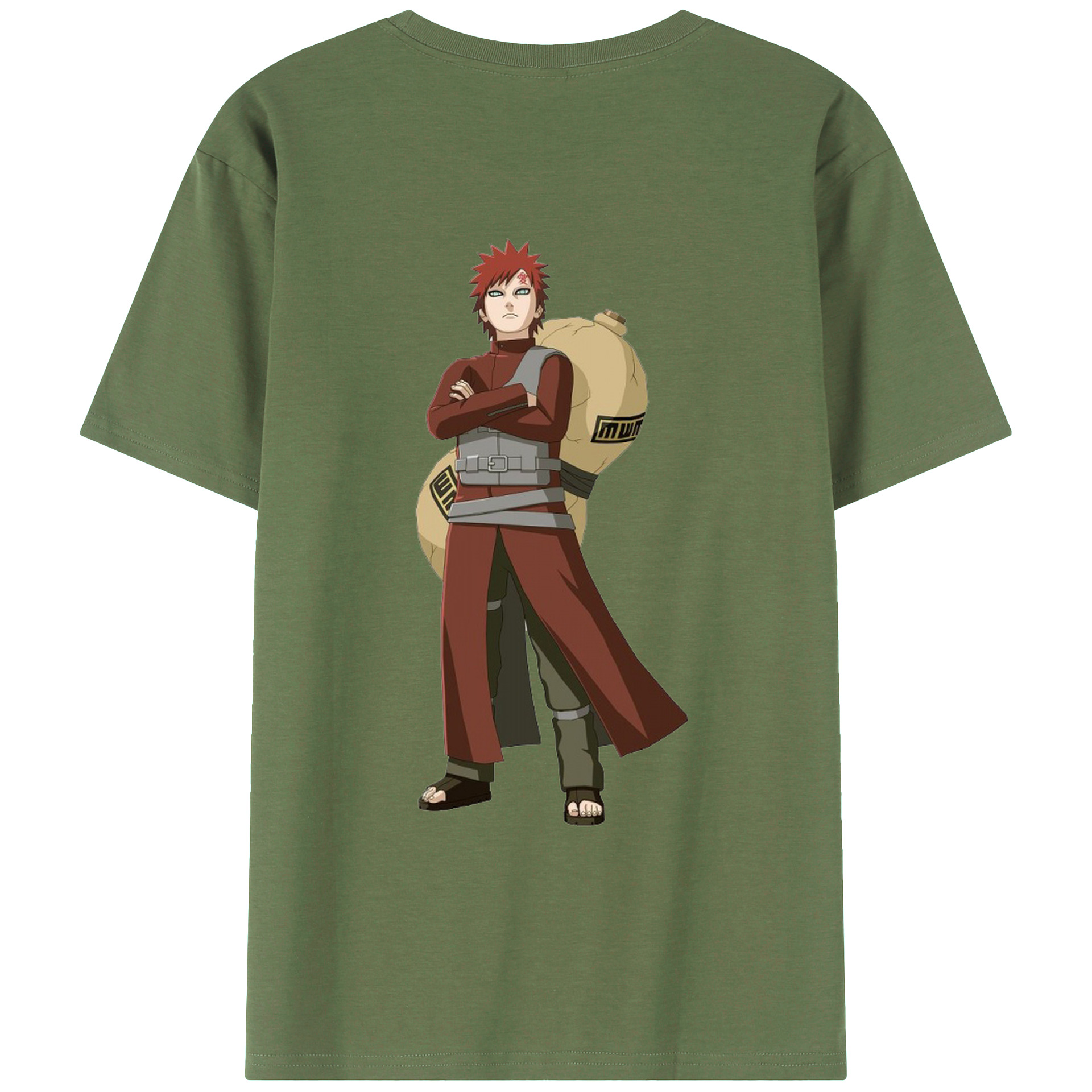 （画像用） NARUTO -ナルト- ガアラ Gaara 綿100％ メンズ半袖Tシャツ（バックプリント） 通気性